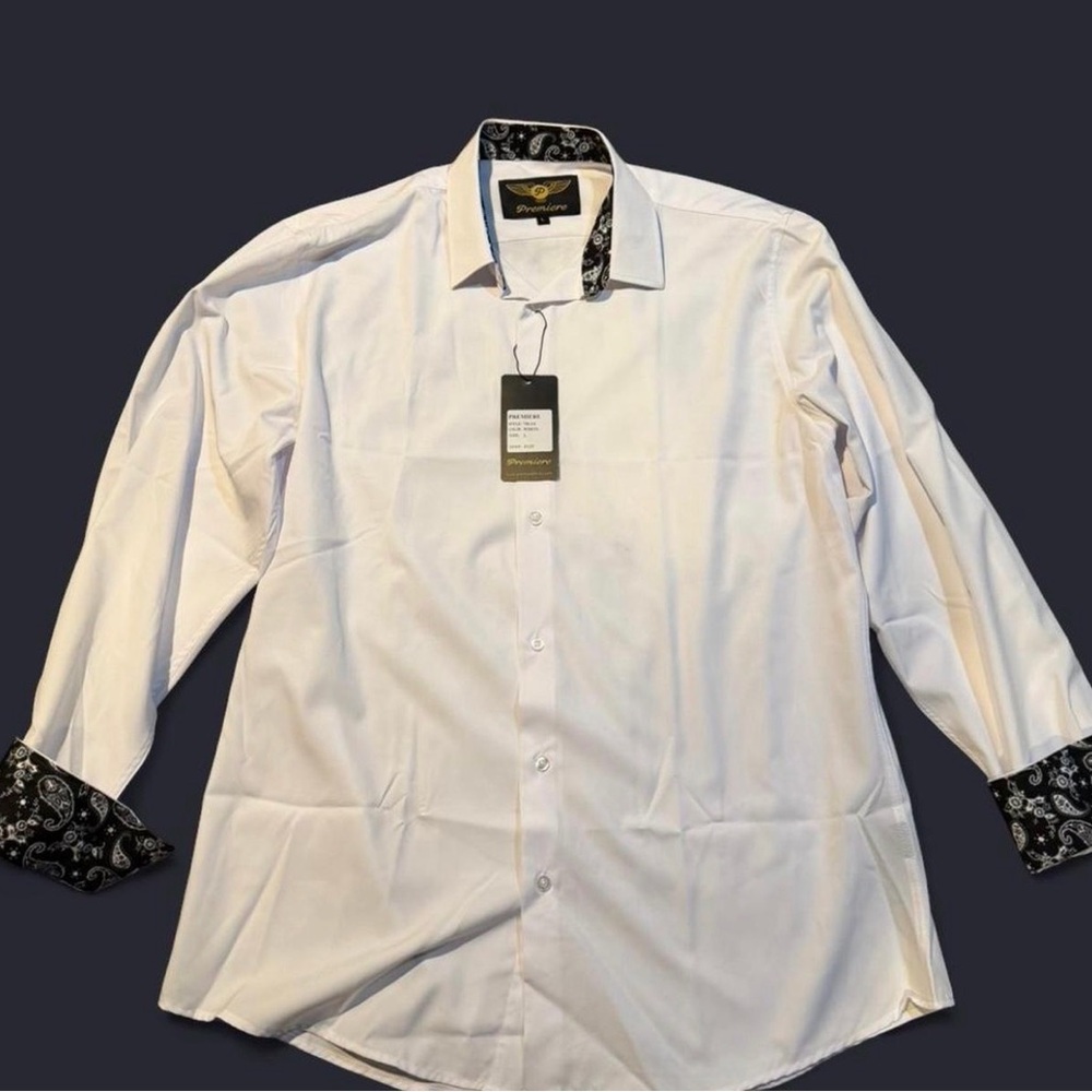 Premier White Dress Shirt with Black Paisley Trim